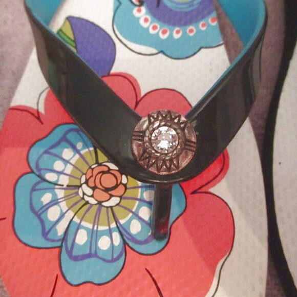 Brighton Flower Power Flip Flops Sandals Size 9 Thong Slip On Mod Groovy Retro - Picture 3 of 8